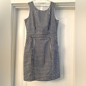 Peach Love California Navy White Gingham Checked Shift Dress Flax Blend Sz Small